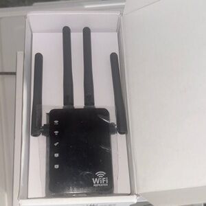 Sleek Black WiFi Repeater with Antennas